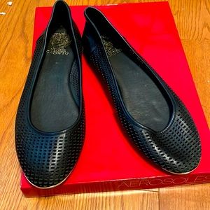 Never worn Vince Camuto, black leather flats with perforated leather